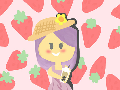 strawberry girl with boba tea