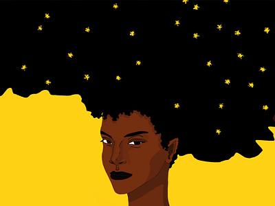 Starry night afro girl illustration afrohair art artwork design drawing drawings illustration portraits vector