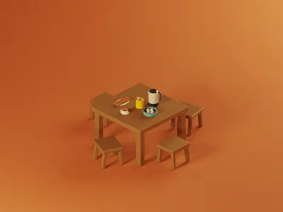 A Burmese tea shop 3d blender blendercycles breakfast food illustration isometric low poly myanmar table tea