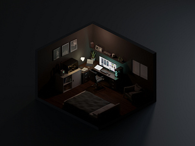 A world of my own 3d bedroom blender blendercycles camera computer gaming illustration interior isometric keyboard low poly myanmar room