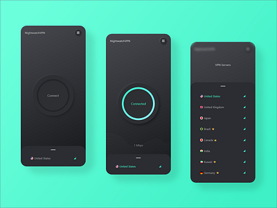 Nightwatch VPN android app design dark mobile myanmar network neumorphism shadow vpn