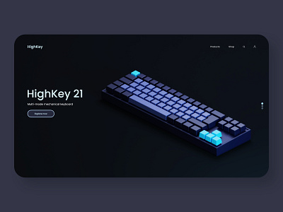 HighKey website design 3d blue dark gaming home illustration isometric keyboard landing page mechanical keyboard minimalist myanmar simple ui web design website