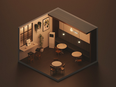 The cafe 3d blender cafe coffee coffee shop drink illustration isometric low poly myanmar render room tea