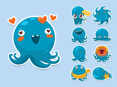 octopus character cute fun illustrarion octopus smiles social sticker stickers vector vk