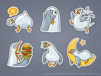 VK Seagull stickers character cute emoticon emotions funny illustrator seagull smile social stickers vector vk