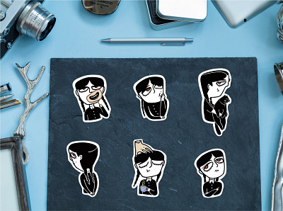Gothic girl stickers. gothic halloween icon illustraion sticker typography vector