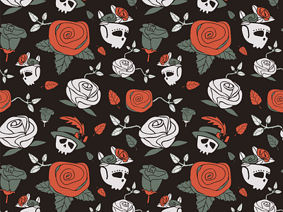 Vector pattern skull among Roses.