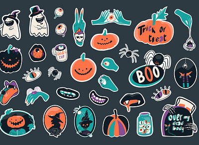 Halloween stickers halloween halloween pattern set illustration skull sticker typography vector