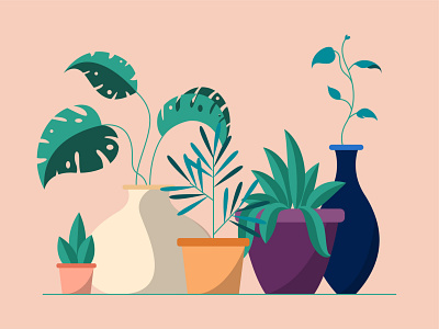 Plants design illustration minimal plants pots simplified vector