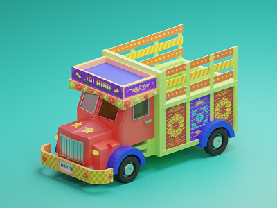 Indian Truck 3d blender colourful design illustration indian truck isometric minimal truck