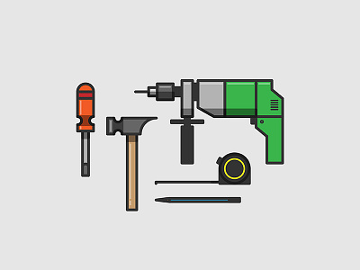 Tools drill machine hammer illustration measure tape minimal pen screw driver tools
