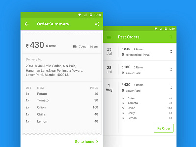 Order Summary app design market material design order orders past summery ui