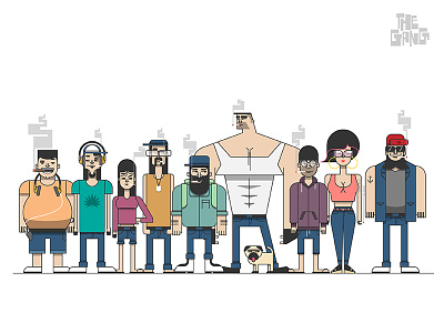The Gang (Growing Family) characters gang illustrations minimal simplified smokers stoner vector