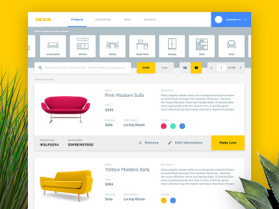 IKEA Product Dashboard (Concept) concept dashboard design e commerce furniture ikea material product simplified ui usable ux