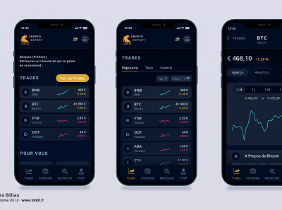 Design of a cryptocurrency application app application bitcoin blockchain crypto crypto app crypto currency crypto exchange cryptomonnaie currency data design digital figma graphic design innovation logo mockup ui ux