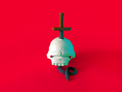 The sword in the skull character design clay dark halloween illustration plasticine plastilina plazma plazmaclay pongo red sculpture skull spada sword teschio