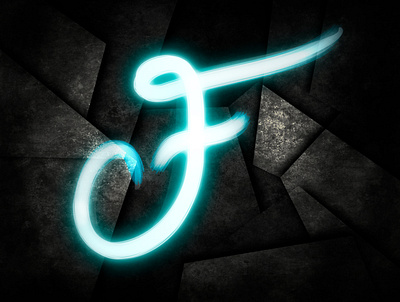 F - Days of type blue brush daysoftype f glow glowing grey handlettering lettering light lightblue neon photoshop