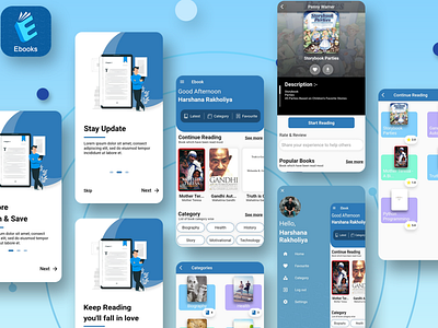 Ebook App with UI design app ui design ebook ebook logo onbordingebook profileui ui