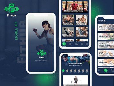 Fithub ~ Mobile Ui Kit app ui design black theme body buider design fitness latest design mobile ui mobile ui design ui ui design ui kit ux