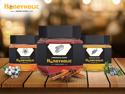 Honeyholic - Mockup & Label Design bottle bottle mockup branding glass bottle honey bottle honey bottle mockup honey mockup logo mockup