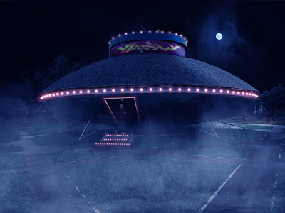 The Earth Goodbye alien area 51 design flying saucer foggy graphicdesign lights moonlight night photo art photoart photography photoshop postcard poster poster art russia space spaceship ufo