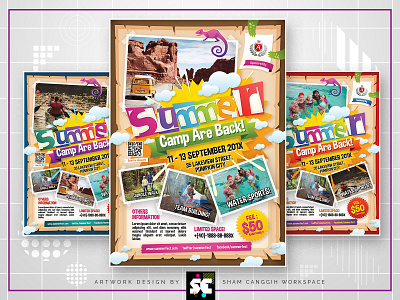 Kids Summer Camp Flyer activity ads advert advertisement beach boys and girls brochure camp camping clean colorful event family festival fun holiday kid kindergarten parent sunny