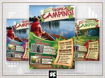 Camping Adventure Flyer / Magazine Ads adventure backpack brown camp climbing exercise explorer extreme fire fishing forest green hiking holiday jungle kid leaves purple red river