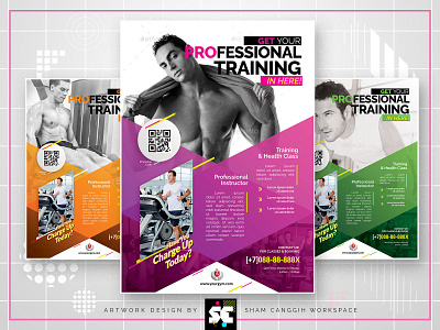 Fitness / Gym Flyer Template advertisement body builder business class cross fight fit fitness flat green gymnasium health moving muscles orange personal post poster pump