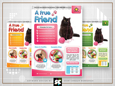 Pet Shop / Veterinary Centre Flyer adopt advertising animal animals blue care caring cat centre cute discount doctor dog food green hamster magazine magazine ads market orange