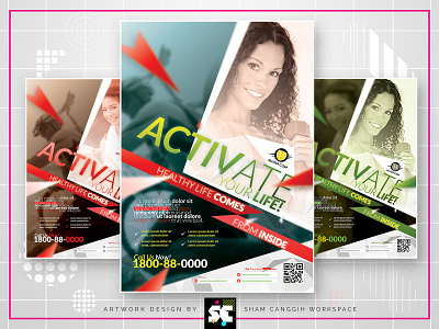 Sports & Fitness Flyer/Magazine Ads active ad advert advertisement blue brochure business buy clinic company corporate diet dumbbell exercise fat fit green gym health layout