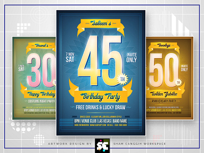 Anniversary / Birthday Flyer blue brochure brown elegant event flat gold green indian invitation memorial millionaire nigh old oldies party post poster premium retro