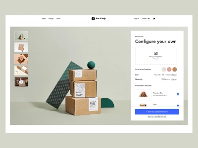 Product Page - Quick config configurator cross sell interface landing page packaging packhelp photography product page ui design up sell user interface ux design