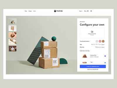 Product Page - Quick config configurator cross sell interface landing page packaging packhelp photography product page ui design up sell user interface ux design