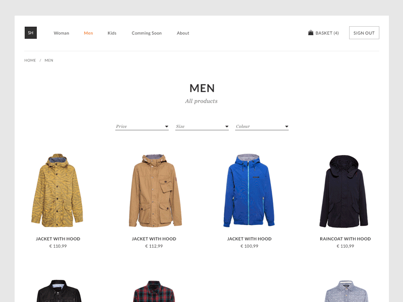 List of all products cart description ecommerce fashion interface product list shop store ui ux webdesign website