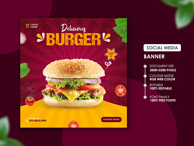 Food social media promotion and banner post design template