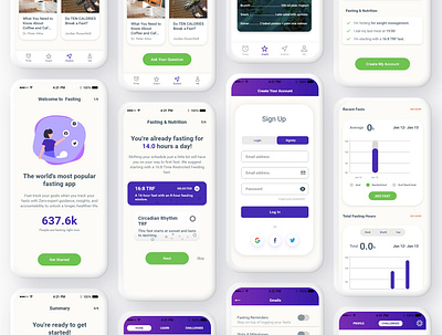 Fasting App Complete Design clean design clean ui design fasting fasting app fasting app design minimalist mobile app mobile app design mobile design mobile ui mockup modern modern design ui ui ux ui design uidesign uiux