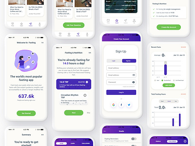 Fasting App Complete Design clean design clean ui design fasting fasting app fasting app design minimalist mobile app mobile app design mobile design mobile ui mockup modern modern design ui ui ux ui design uidesign uiux