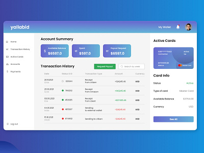 Wallet Design for yallabid design minimalist mobile app mockup ui design uidesign uiux wallet wallet app wallet dashboard wallet design wallet ui wallet web wallet web design walletapp wallets
