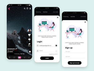 ShotVid Social Media App Design login login form login page login screen mockup sign in sign up signage signup social social app social media social media app social media design socialmedia tiki tiktok uidesign video app