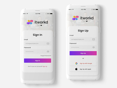 Sign In, Sign Up screens for Itworked job portal.