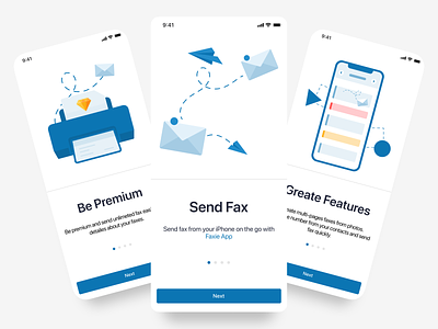 Onboarding Faxie App illustration ios mobile app onboarding onboarding ui ui