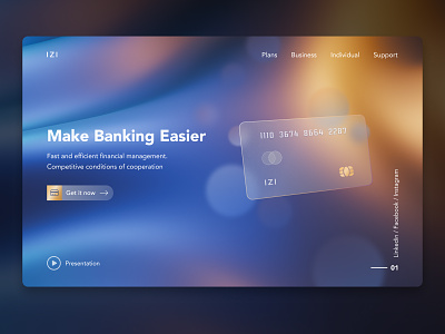 IZI Banking web page banking card glassmorphism web