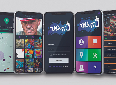 TagIt App Mockup app app design branding concepts gradient graffiti graphic design illustration social app typography ui ux