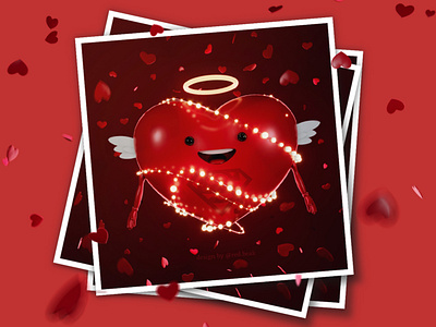 #2 Postcard Angel-heart 3d 3dsmax character characterdesign characters cinema4d coronarender cute design heart hearts holiday light postcard wings