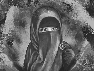girle with niqab black and white concept art digital art digital painting drawing girl illustration grayscale illustration mahereus photoshop