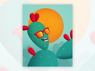 cactus enjoying summer sun barbary fig cactus illustration illustration art summer sun vector