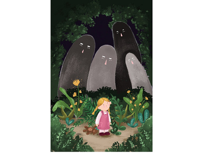 Ghosts in the woods creepy cute cute art forest ghosts halloween illustration illustration art kids books artist scary spooky