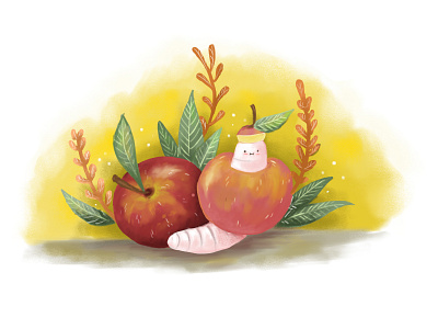 apple apple cute cute art cute worm design digital illustration illustration illustration art inktober inktober2019 kids books artist