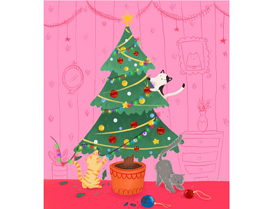 Cats love Christmas trees, don't they?! cat illustration christmas christmas tree cute cute art cute cat design digital illustration digitalart illustration illustration art kids books artist