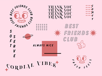 best friends club aesthetic best friend branding design illustration logo pink typography vector
